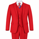 AI-enhanced red three-piece modern-fit poplin suit on white background - Red 3-Piece Modern Fit Poplin Suit