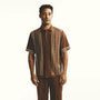 Knitted Fabric Brown Criss-Cross Pattern Walking Suit Short Sleeve Set