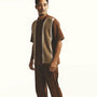 Knitted Front Fabric Design in Brown Walking Suit Short Sleeve Set