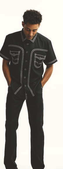 Embroidered Fabric Design in Black Short Sleeve Walking Suit