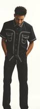 Embroidered Fabric Design in Black Short Sleeve Walking Suit