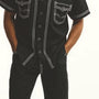 Embroidered Fabric Design in Black Short Sleeve Walking Suit