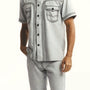Embroidered Fabric Design in Grey Short Sleeve Walking Suit