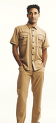Embroidered Fabric Design in Khaki Short Sleeve Walking Suit