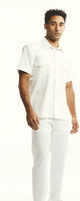 Embroidered Fabric Design in White Short Sleeve Walking Suit