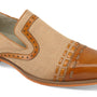 Leather & Linen Fusion: Men's Tan Slip-On Interlaced Cap Toe Shoes
