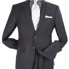 charcoal modern suit wool feel fabric close up