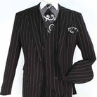black pinstripe suit double breasted vest close up