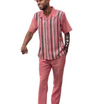 Jivejazzle Collection: Montique Men's Weave Design Walking Suit Set in Pink - 2401