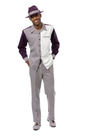 Men’s Plum Checkered Walking Suit – 2 Piece Long Sleeve Set