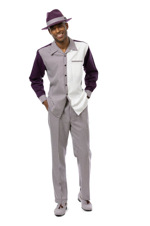 Variegated Collection: Montique 2-Piece Checkered Walking Suit In Plum