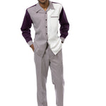 Variegated Collection: Montique 2-Piece Checkered Walking Suit In Plum