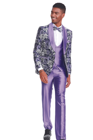 Marquez Collection: Men's 4-Piece Slim Fit Suit with Shawl Collar In Purple