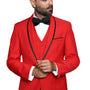 Empire Elegance Collection: Red 3PC Flat Front Pants with Bow Tie 100% Wool Tailored Fit