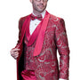 Eclipse Elegance Collection: 3PC Modern Fit Shawl Lapel Tuxedo With Woven Fabric In Red