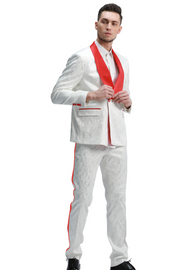 Whisper Collection: Men's 2-Piece Paisley Suit In White/Red - Slim Fit