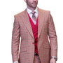 Tailor's Tune Collection: Red 3PC Plaid Suit with Solid Color Vest