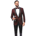 Elite Evening Collection: Men's Red Textured Blazer with Black Satin Lapel