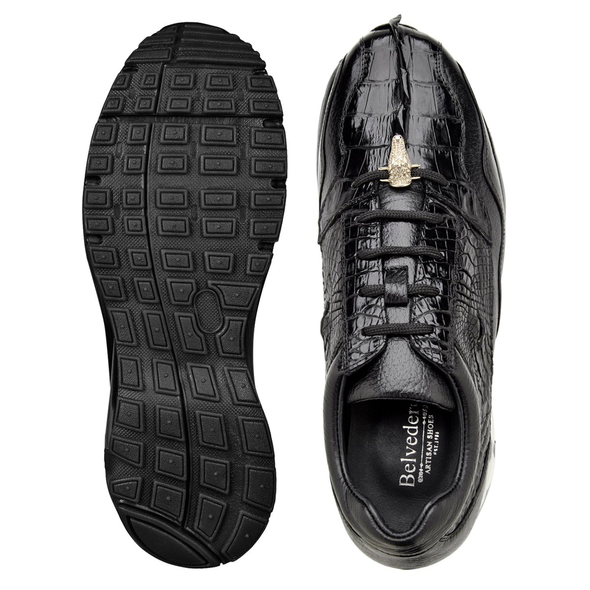 Rubber air-unit outsole of black caiman sneaker