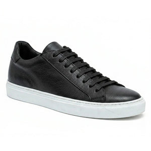 Black Leather Lace-Up Sneaker with White Sole by Belvedere