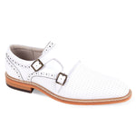 Zico Collection: White Plain Toe Double Monk Strap Shoe - Genuine Leather