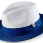 Galanza Collection: Royal Blue Two-tone Pinch Fedora With Matching Grosgrain Ribbon- Wide Brim H47