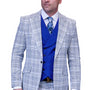 Suitique Collection: 3PC Modern Fit Plaid Suit with Solid Color Vest In Royal