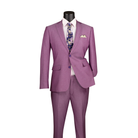 Light purple textured slim-fit suit with a two-button notch-lapel jacket and matching trousers, front view.