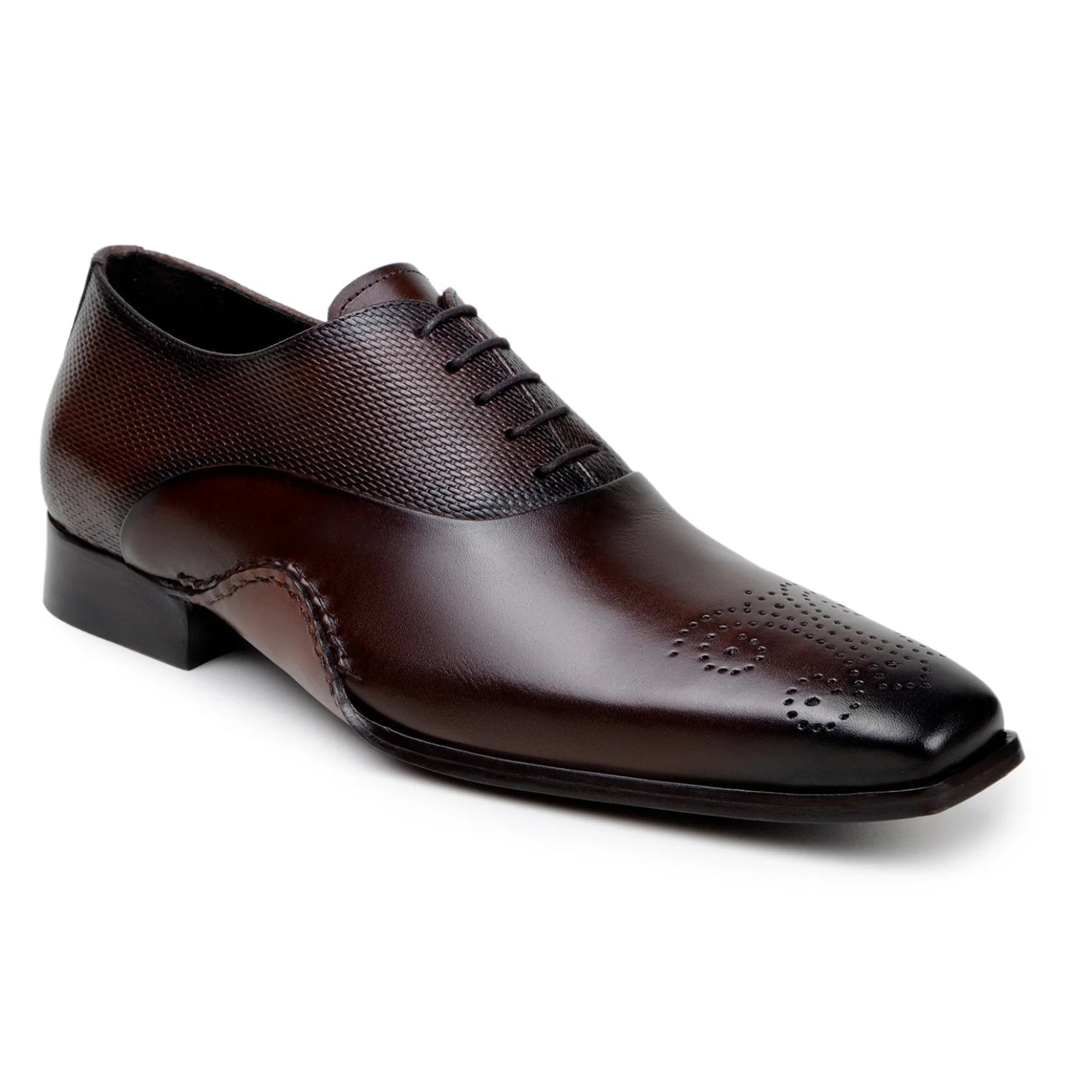 ant. tabaco brown italian calf leather oxford textured side panels