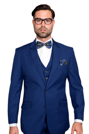 Pan Prestige Collection: 3PC Modern Fit Solid Color Suit With Super 150's Italian Wool In Sapphire