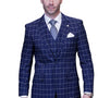 ModeMosaic Collection: Modern Tailored 3PC Suit with Windowpane Design In Sapphire
