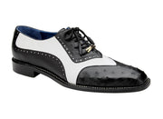Ostrich Quill and Italian Leather Wing Tip Shoes for Men in Black/White-Sesto!