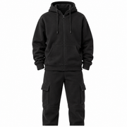 Black 2-Piece Full Cut Fleece Cargo Tracksuit