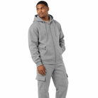 Grey fleece cargo tracksuit - worn front view