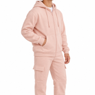 Pink fleece cargo tracksuit - worn front view