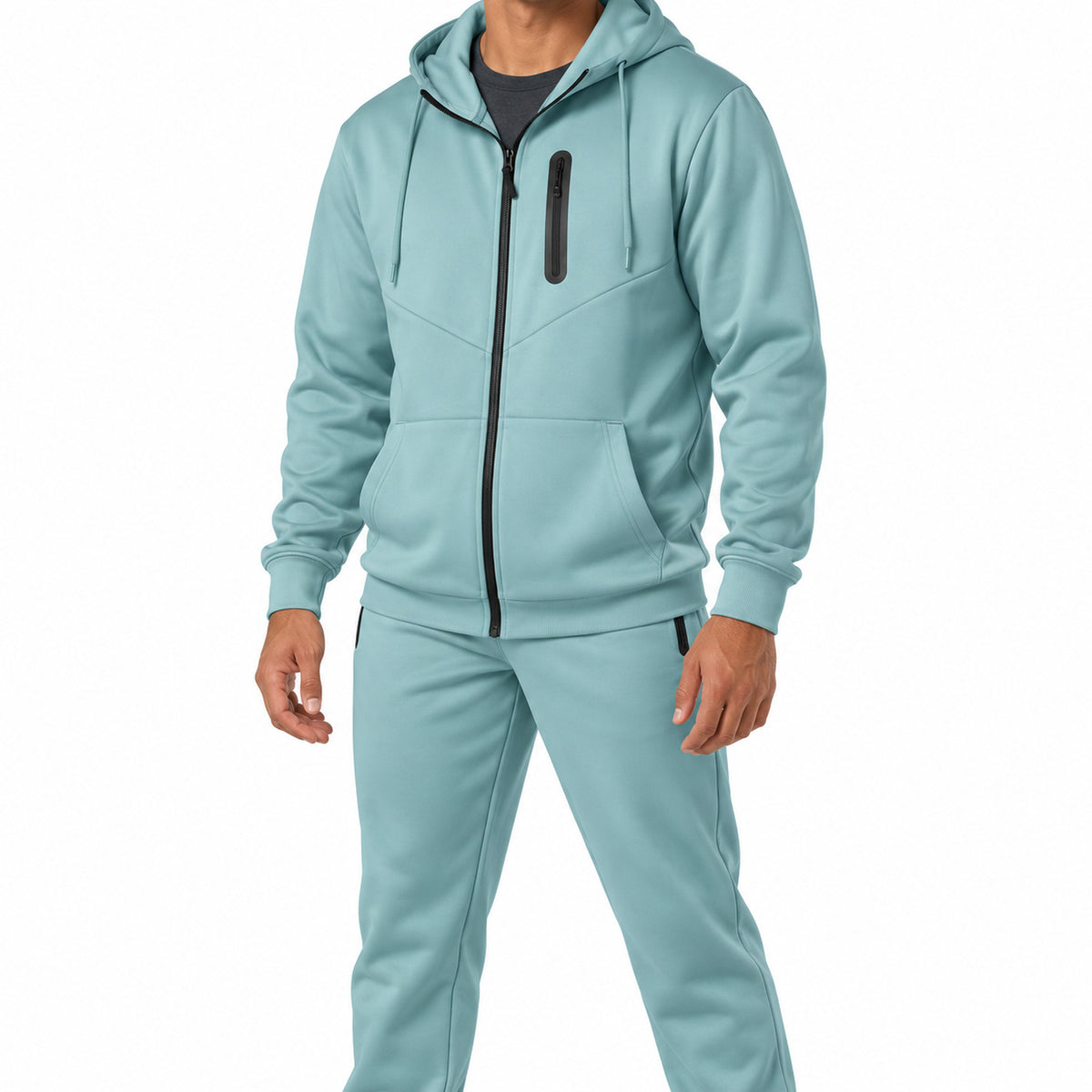 Aqua tech fleece tracksuit - worn front view