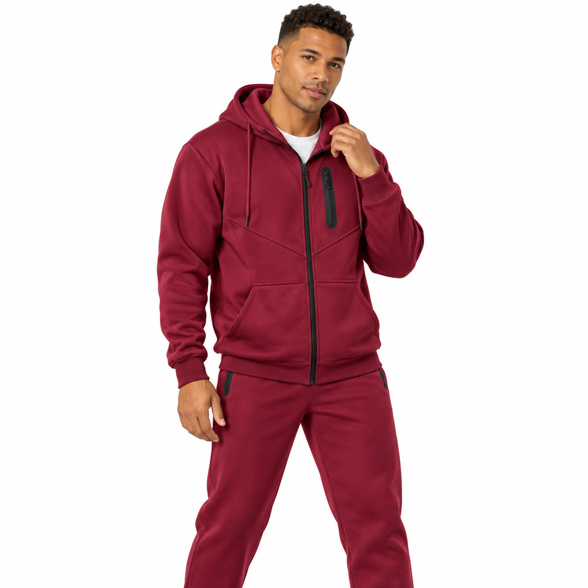 Sangria tech fleece tracksuit - worn front view