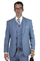 3-Piece Modern Fit Suit with Double Breasted Vest - Steel Blue