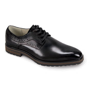 Cortello Collection: Black Plain Toe Leather Lace-Up Shoe