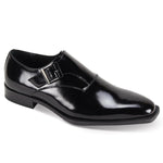 Bennett Collection: Black Plain Toe Single Buckle Monk Strap Shoe – Genuine Leather