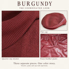 Burgundy Montique quarter-zip sweater, faux-leather pants and flat cap, sold separately