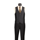Black satin-look V-neck vest with matching trousers, shown without the suit jacket.