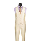 Champagne beige satin-look V-neck vest with matching trousers, shown without the suit jacket.