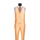 Melon orange satin-look V-neck vest with matching trousers, shown without the suit jacket.