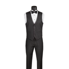Black V-neck button-front vest with matching trousers, shown without the suit jacket.