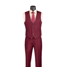 Burgundy V-neck button-front vest with matching trousers, shown without the suit jacket.