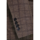 Close-up of the brown Glen plaid jacket sleeve, showing four dark cuff buttons and the woven check pattern.