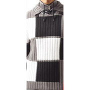 Men's Two Tone Geo Square Pull Over Sweater Stylish Casual Wear- Black