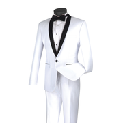 Men’s Slim Fit White Tuxedo - Narrow Shawl Collar One Button Formal Suit