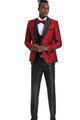 Exquisite Collection: Men's Paisley Shawl Collar 3-Pc Suit In Red/black- Slim Fit